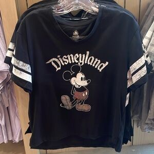 Disney Parks Black Disneyland Mickey Mouse Football T Shirt NEW